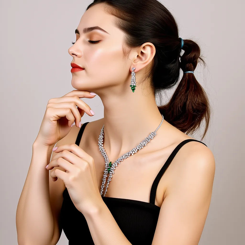 Anti-Tarnish Crystal Necklace Set With Earrings Tarnish.