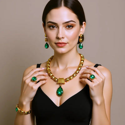Anti-Tarnish Crystal Necklace Set With Earrings Tarnish.