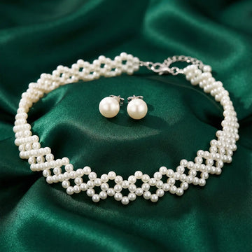 Pearl Lattice Choker Set with Studs