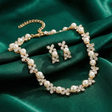 Pearl Crystal Floral Necklace Set