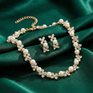 Pearl Crystal Floral Necklace Set