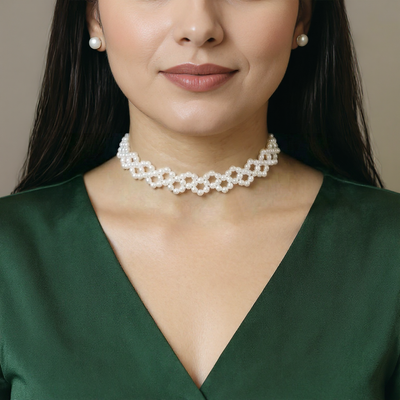 Pearl Lattice Choker Set with Studs