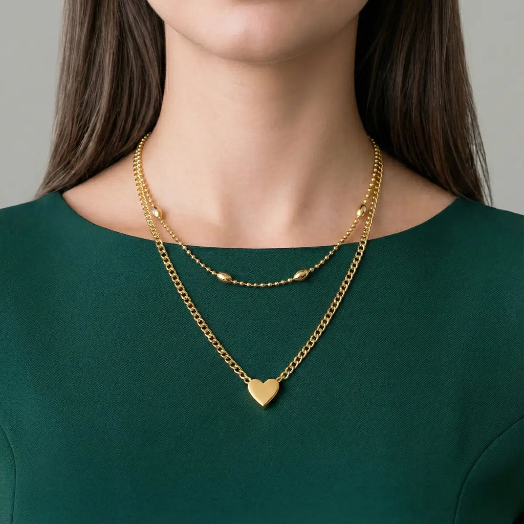 Golden Layered Heart Pendant Necklace