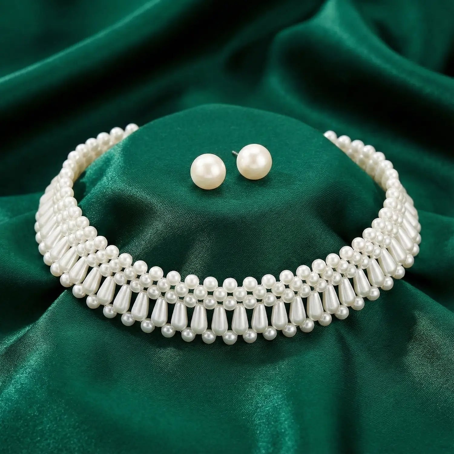 Classic Pearl Choker Set with Studs