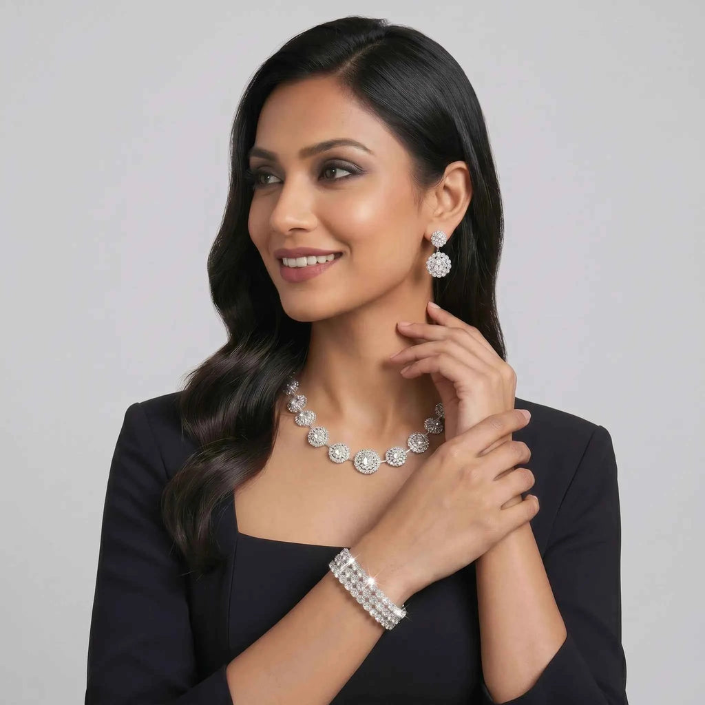 Silver Crystal Halo Jewellery Set