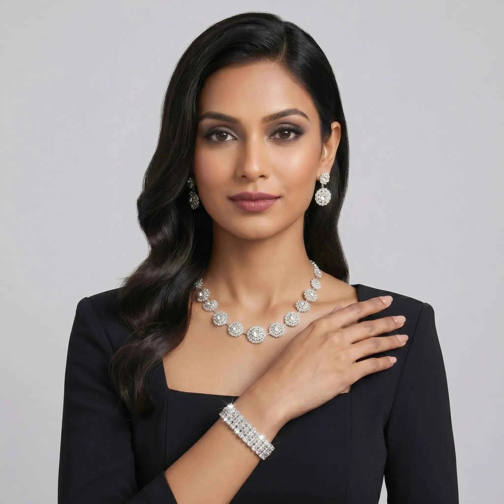Silver Crystal Halo Jewellery Set