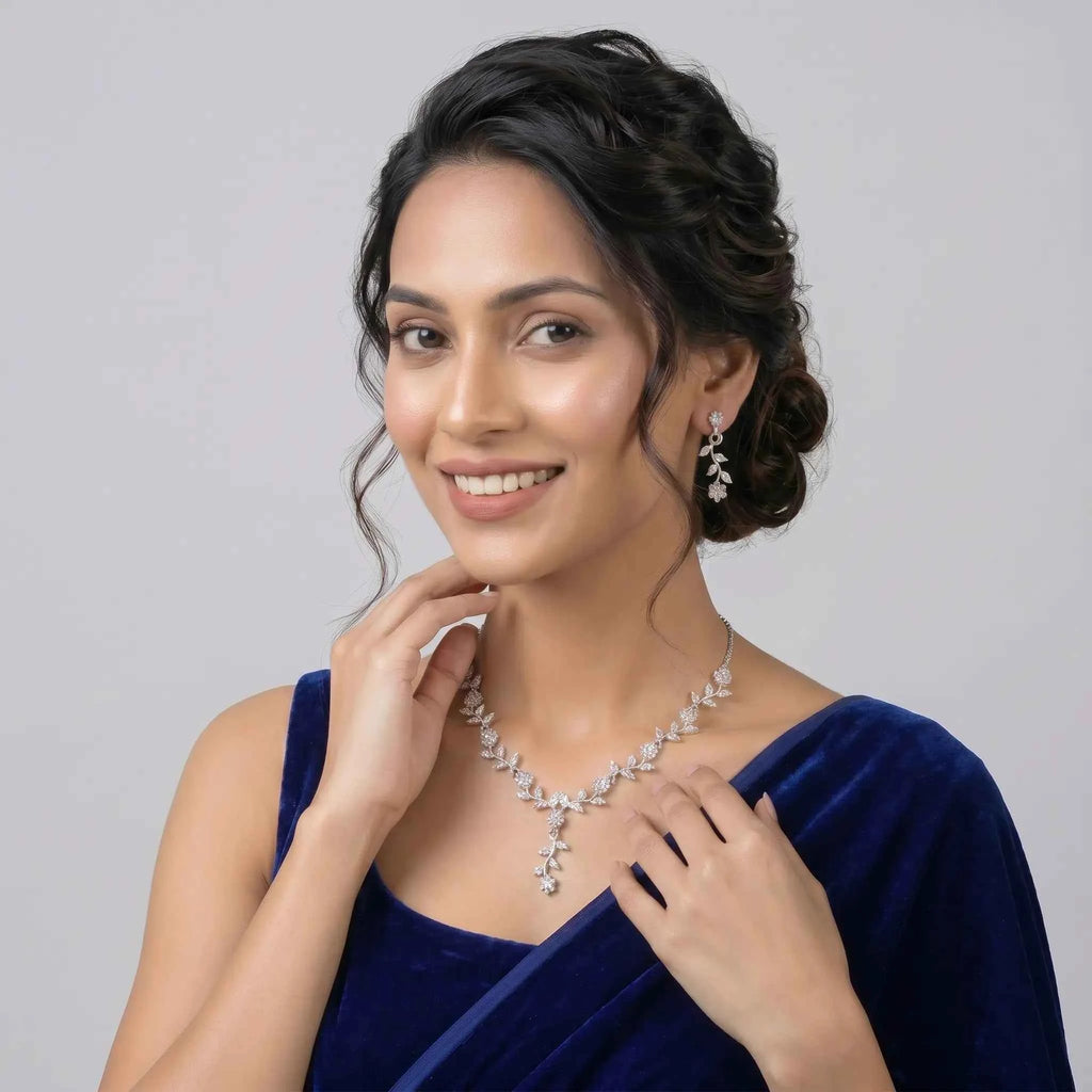 Silver Floral Vine Necklace Set