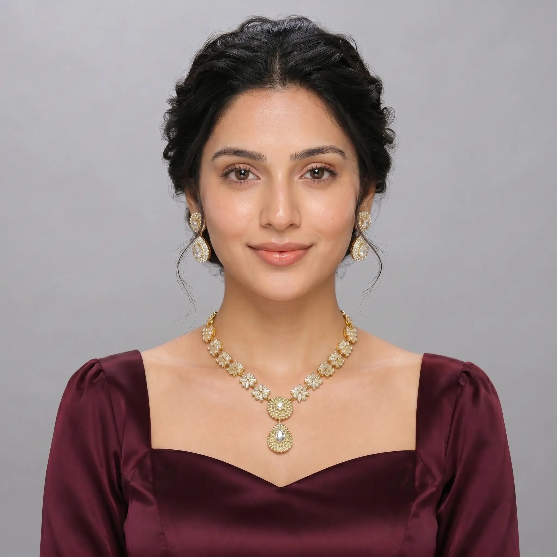 Golden Teardrop Crystal Necklace Set