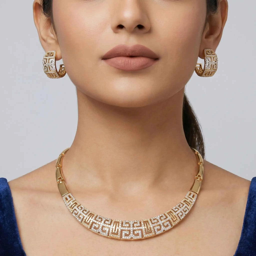 Golden Geometric Crystal Jewellery Set
