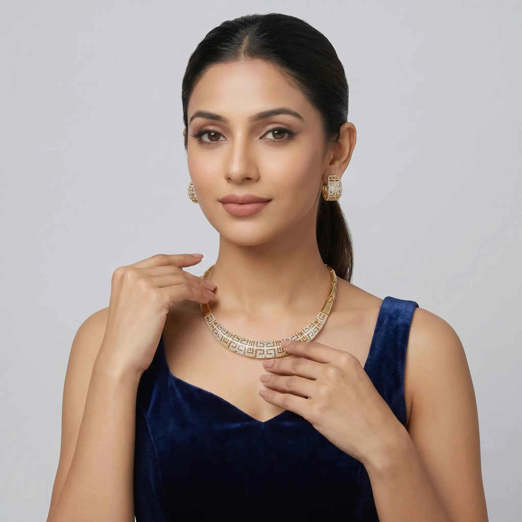 Golden Geometric Crystal Jewellery Set