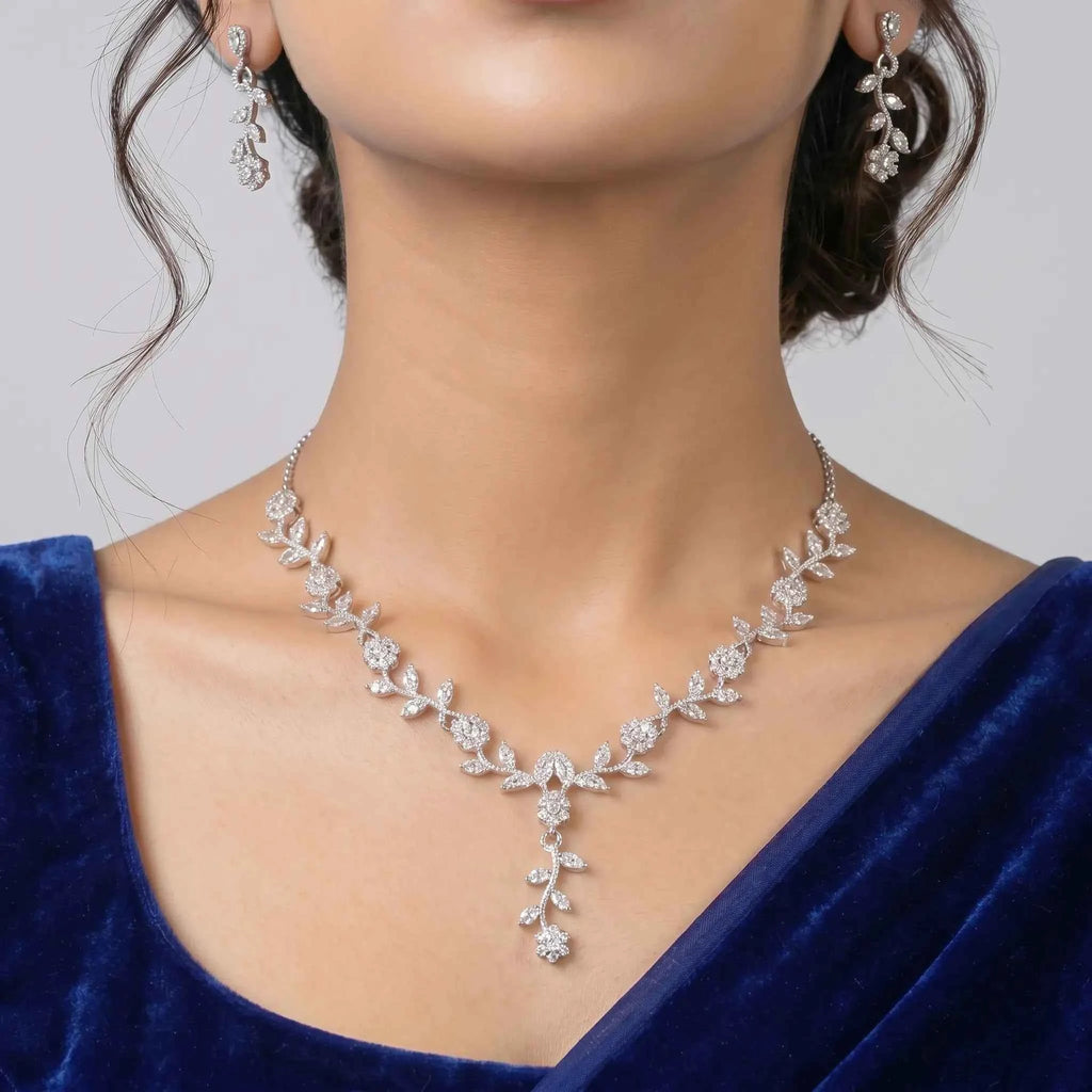 Silver Floral Vine Necklace Set