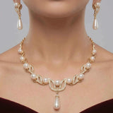 Pearl Leaf Drop Necklace Set