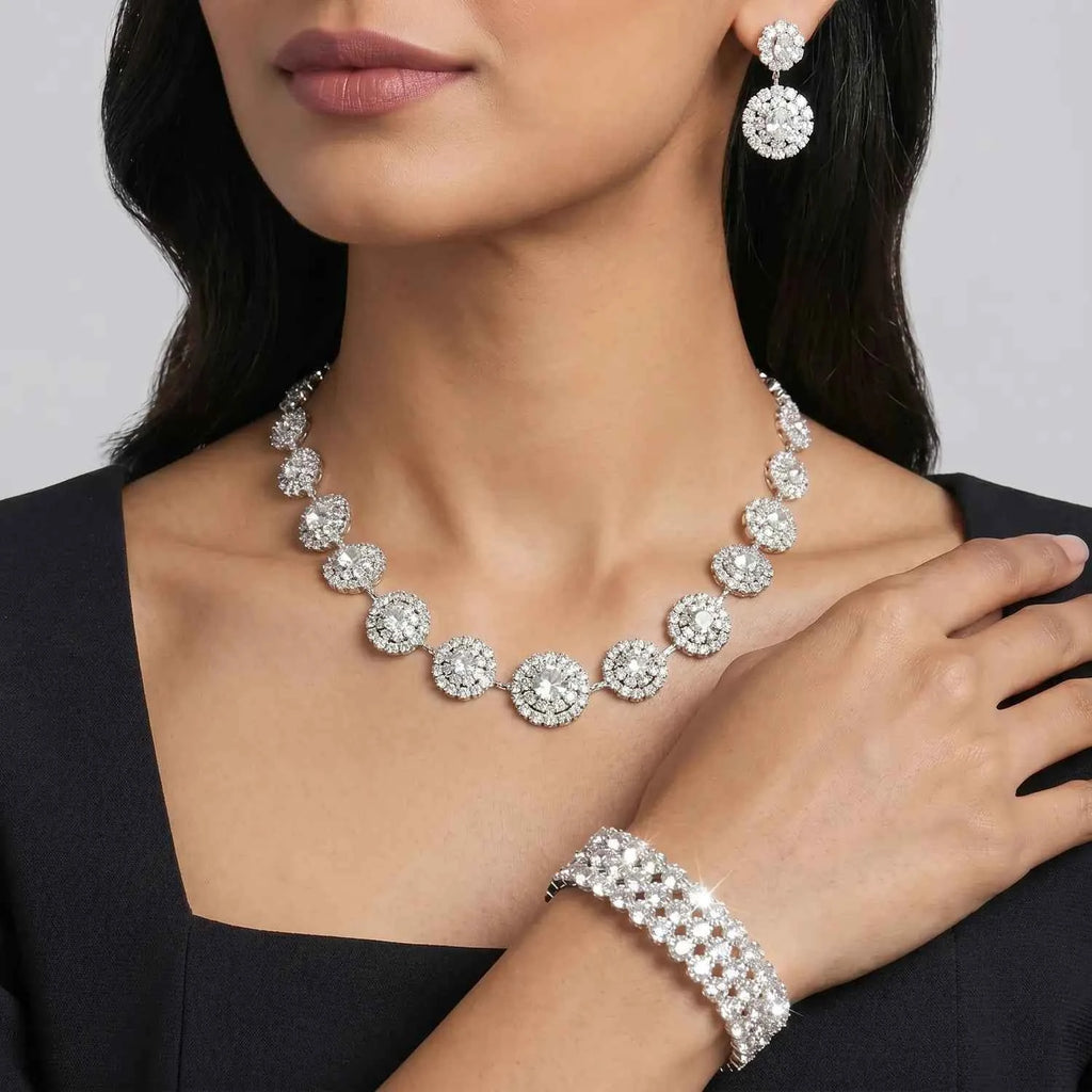 Silver Crystal Halo Jewellery Set