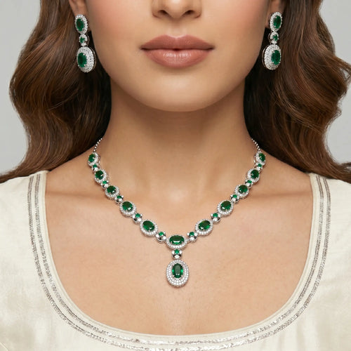 Emerald Halo Necklace Set