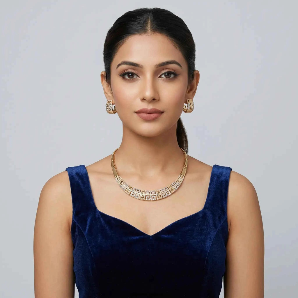 Golden Geometric Crystal Jewellery Set