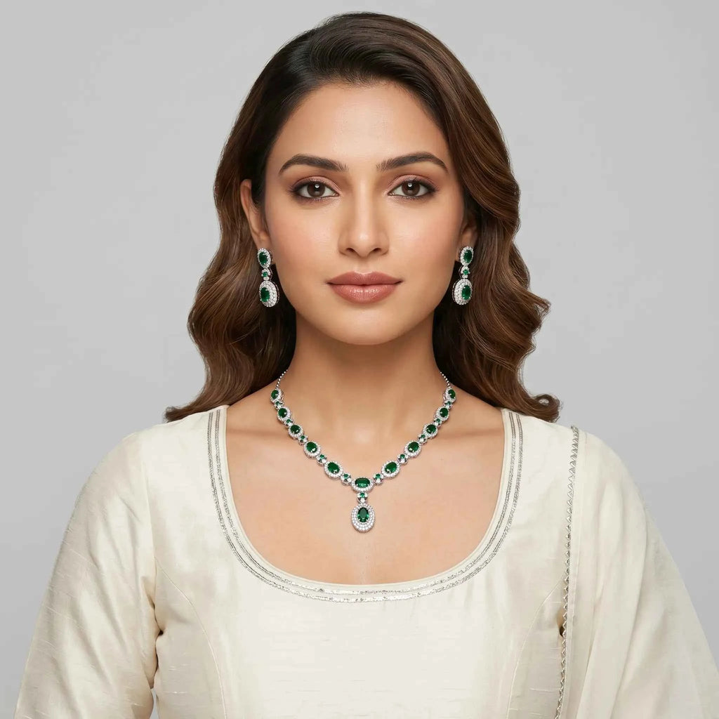 Emerald Halo Necklace Set
