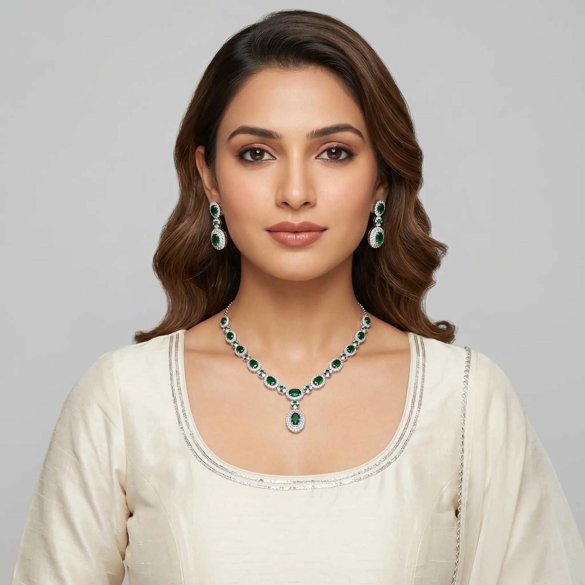 Emerald Halo Necklace Set