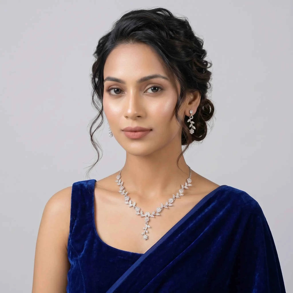 Silver Floral Vine Necklace Set