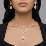 Golden Crystal Teardrop Necklace Set
