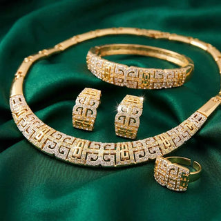Golden Necklace Geometric Crystal Jewellery Set