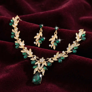 Emerald Leaf Drop Necklace Set