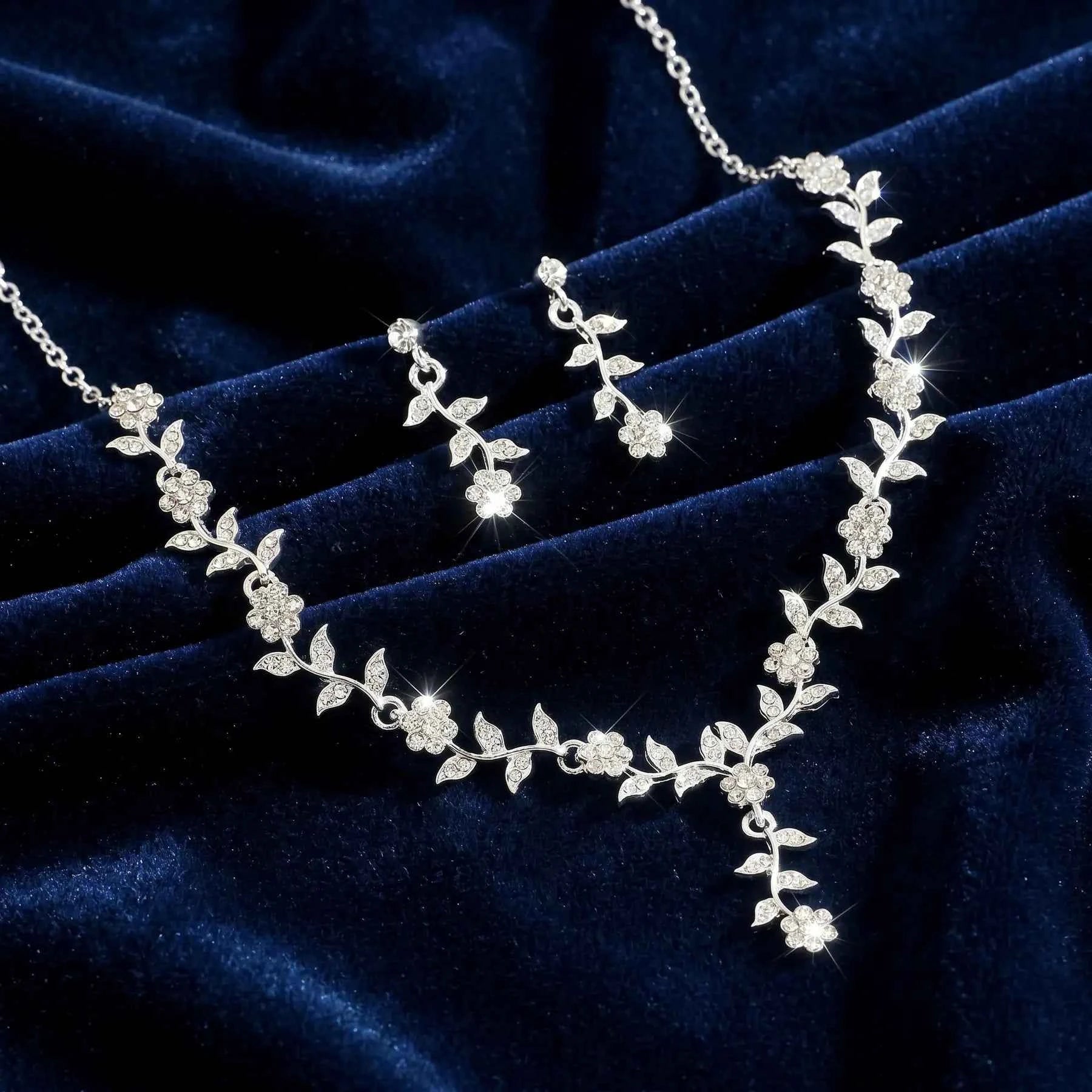Silver Floral Vine Necklace Set