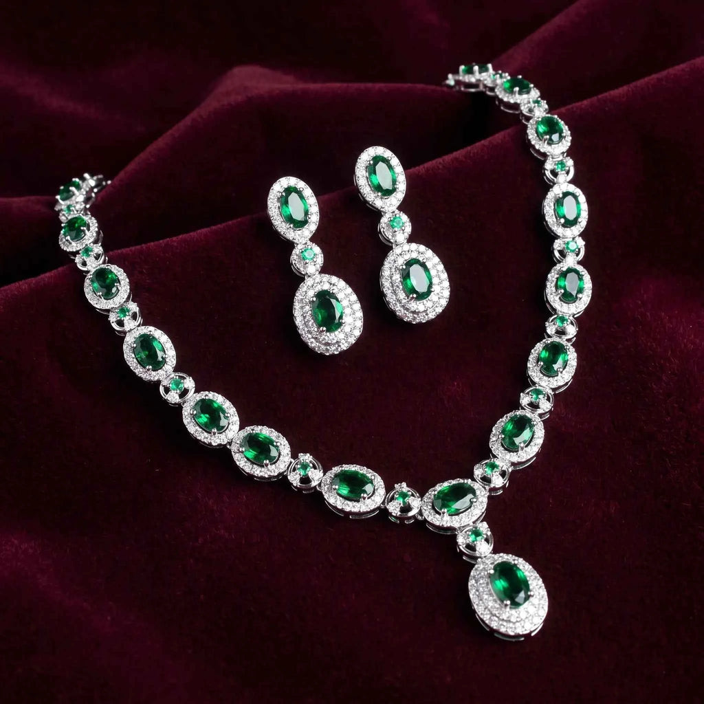 Emerald Halo Necklace Set