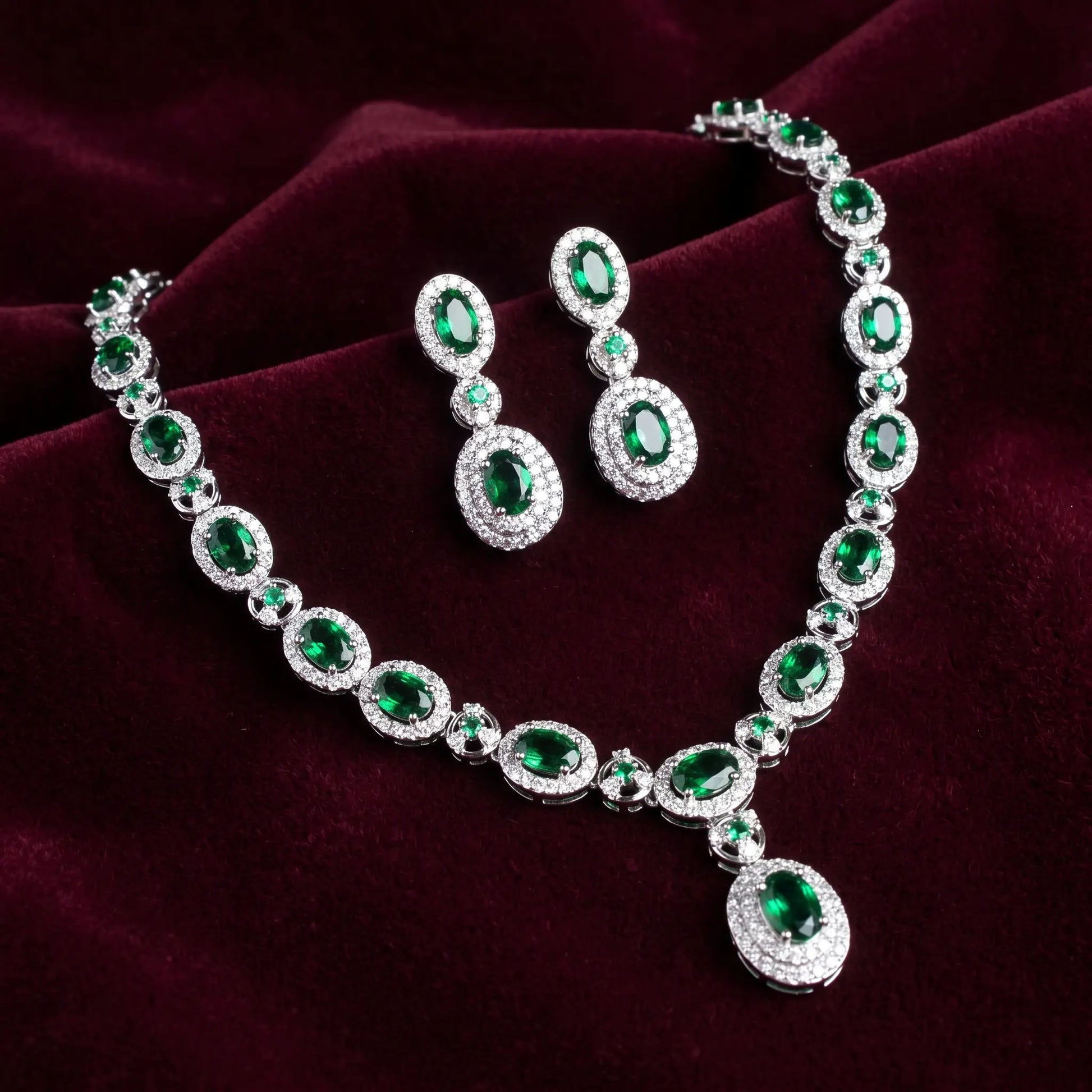 Emerald Halo Necklace Set