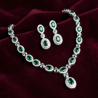 Diamond Green Necklace Emerald Halo Necklace Set
