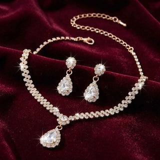 Golden Crystal Teardrop Necklace Set