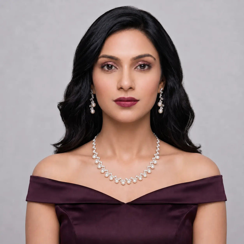 Pearl Crystal Wave Necklace Set