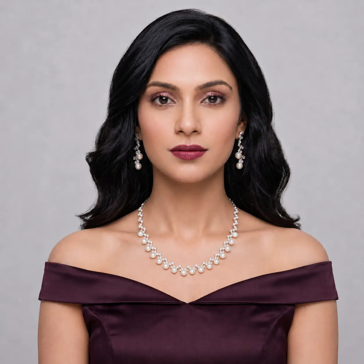 Pearl Crystal Wave Necklace Set