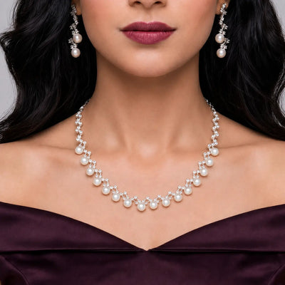 Pearl Crystal Wave Necklace Set
