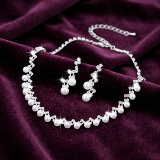 Pearl Necklace Set with Crystal Wave Design