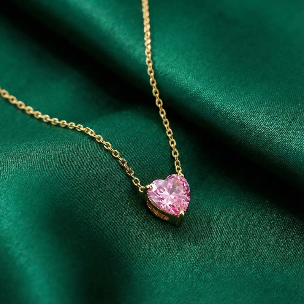 Pink Heart Solitaire Pendant Necklace