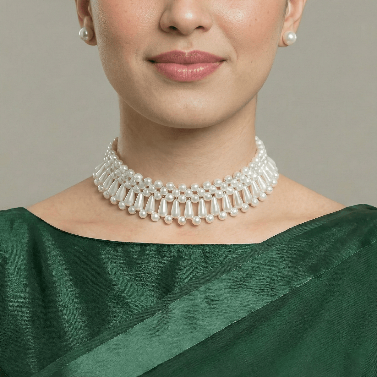 Classic Pearl Choker Set with Studs My Store 