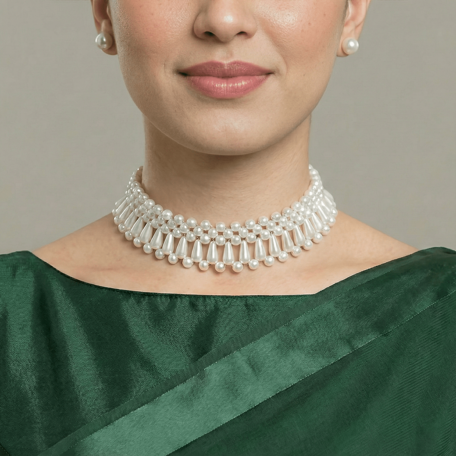 Classic Pearl Choker Set with Studs – Zapiria