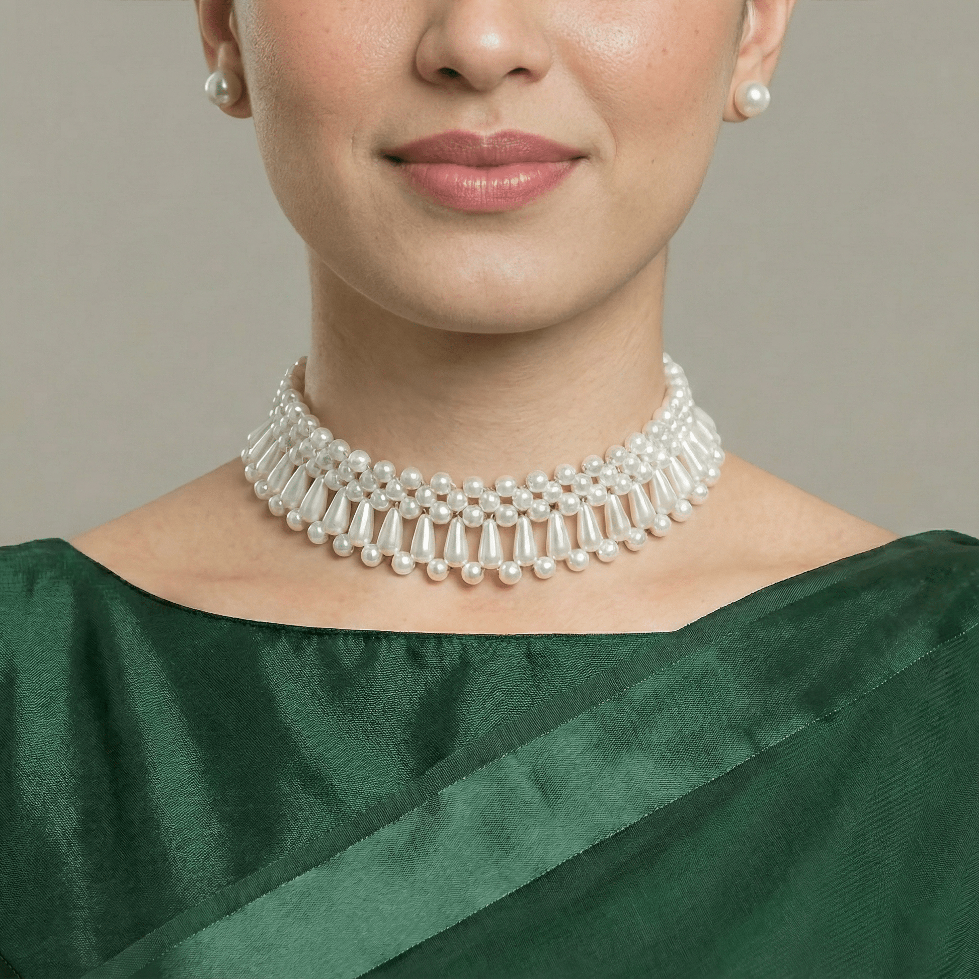 Classic Pearl Choker Set with Studs My Store 