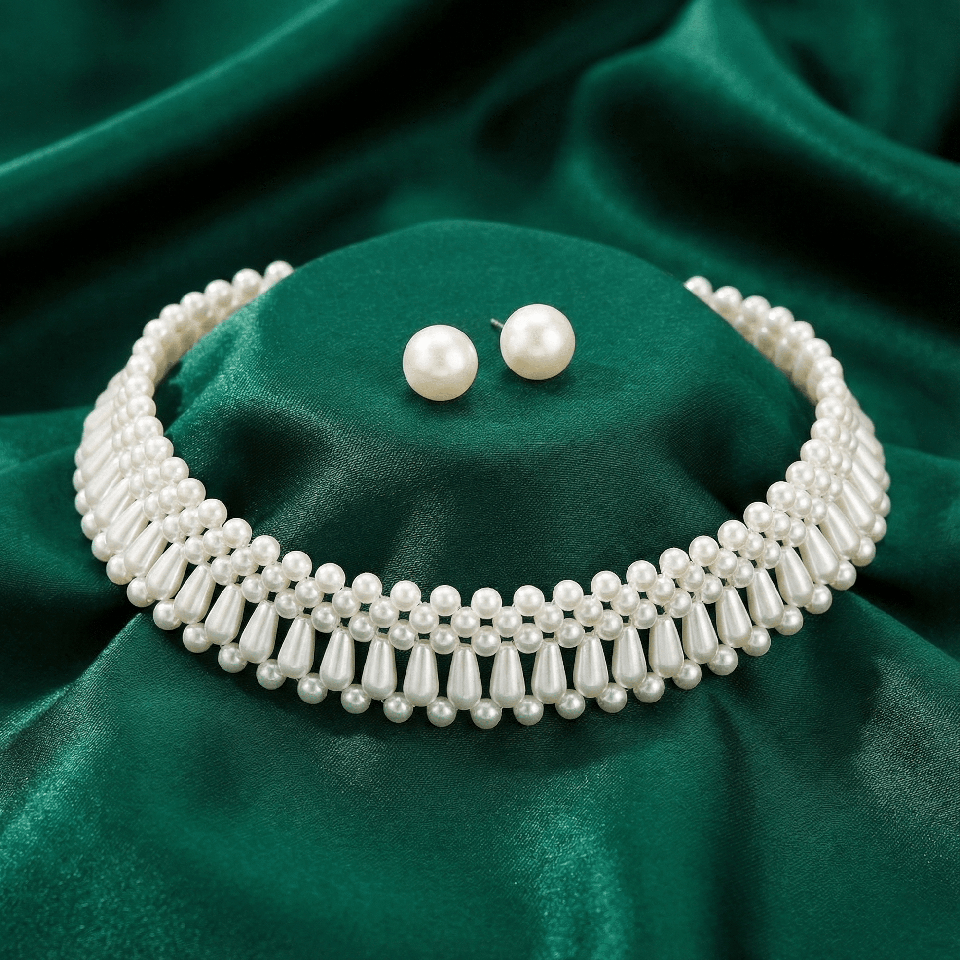 Classic Pearl Choker Set with Studs My Store 