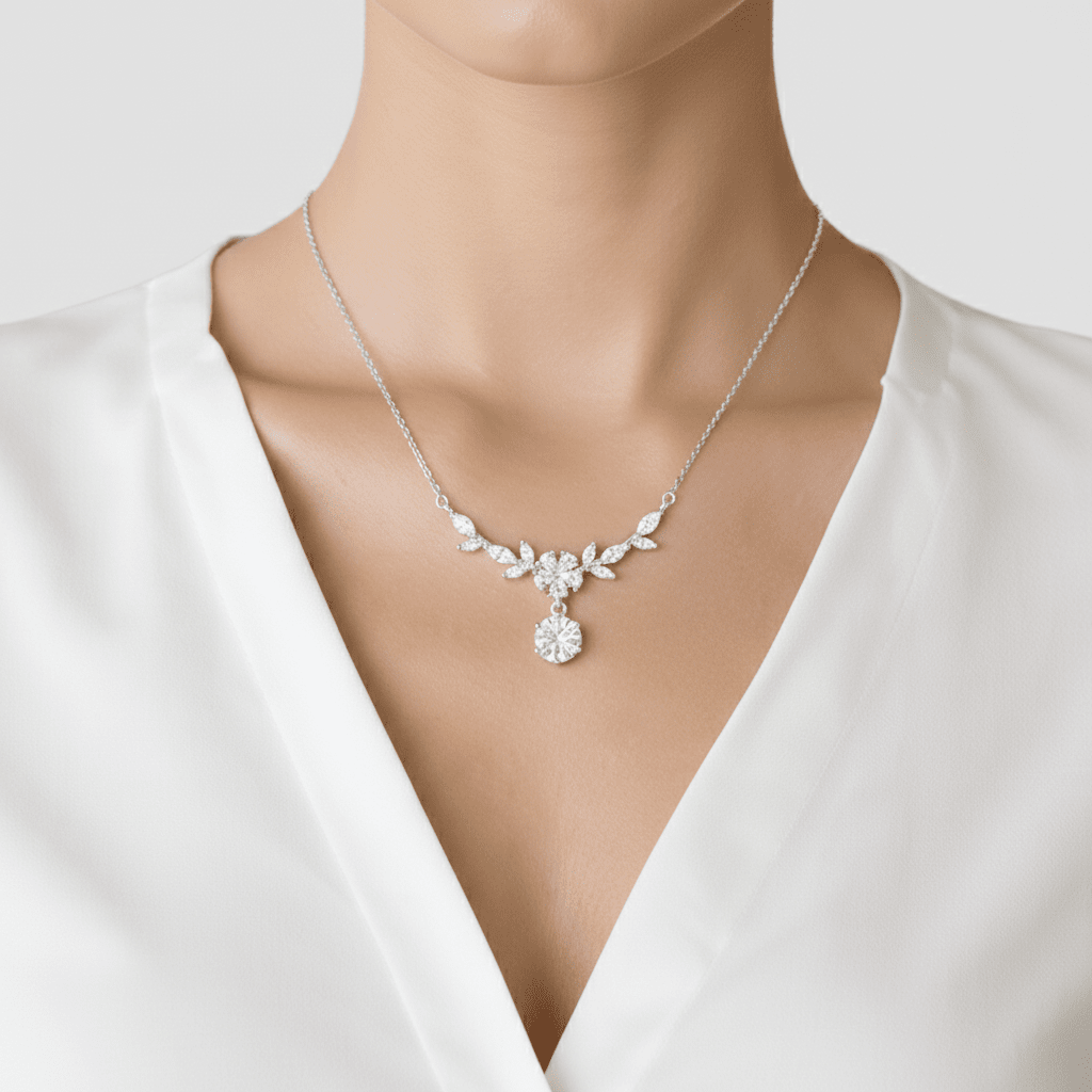 Crystal Floral Drop Pendant Necklace