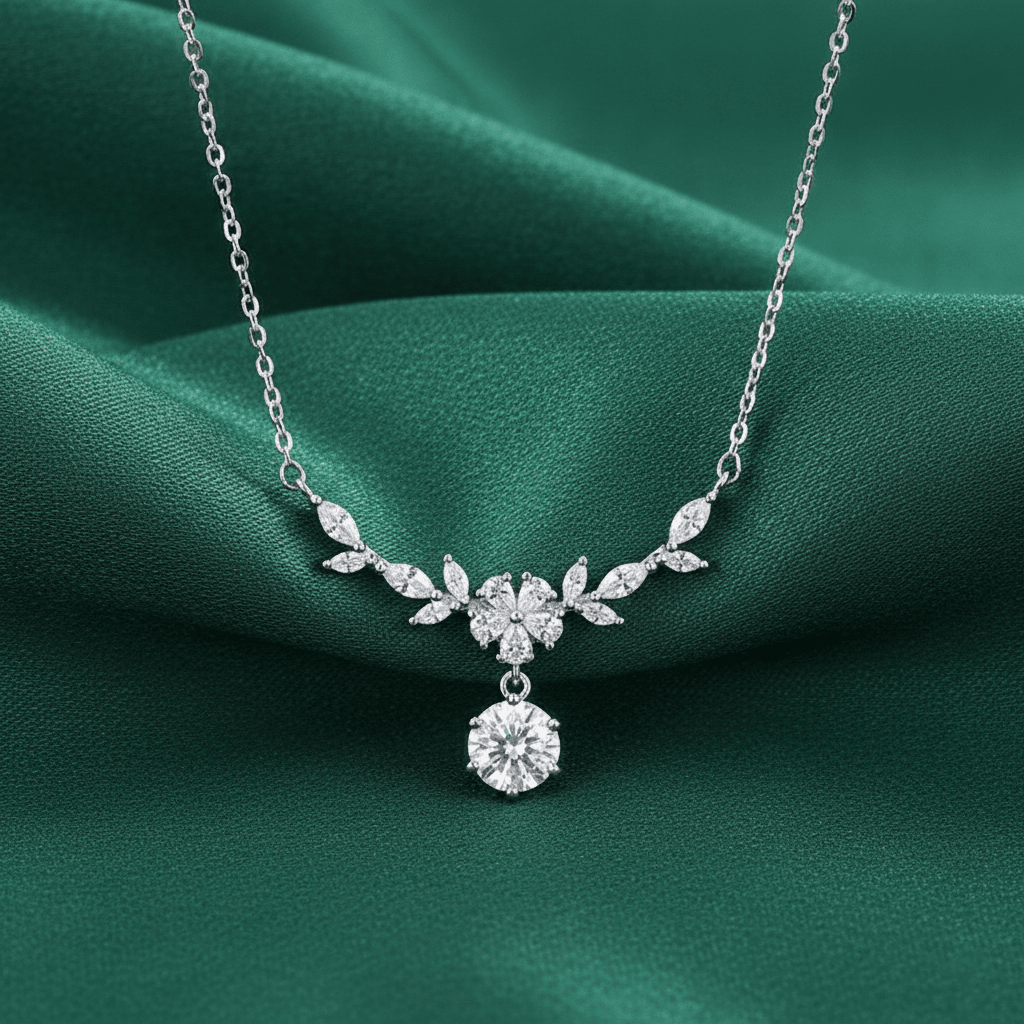 Crystal Floral Drop Pendant Necklace