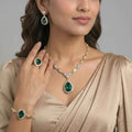 Green Necklace Emerald Teardrop Halo Jewellery Set | Zapiria