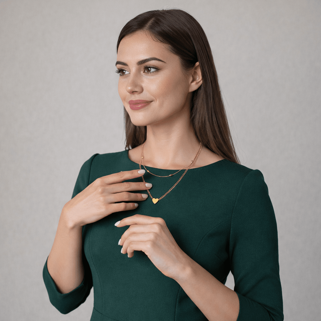 Golden Layered Heart Pendant Necklace