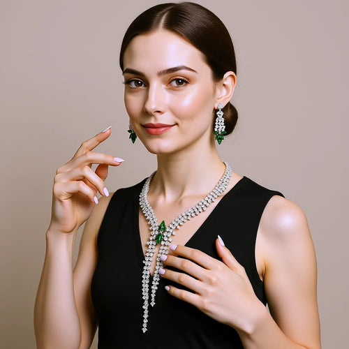 Anti-Tarnish Crystal Necklace Set With Earrings Tarnish.