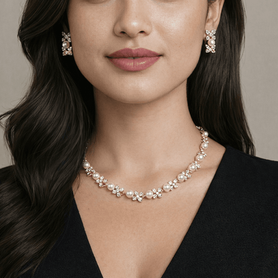 Pearl Crystal Floral Necklace Set My Store 