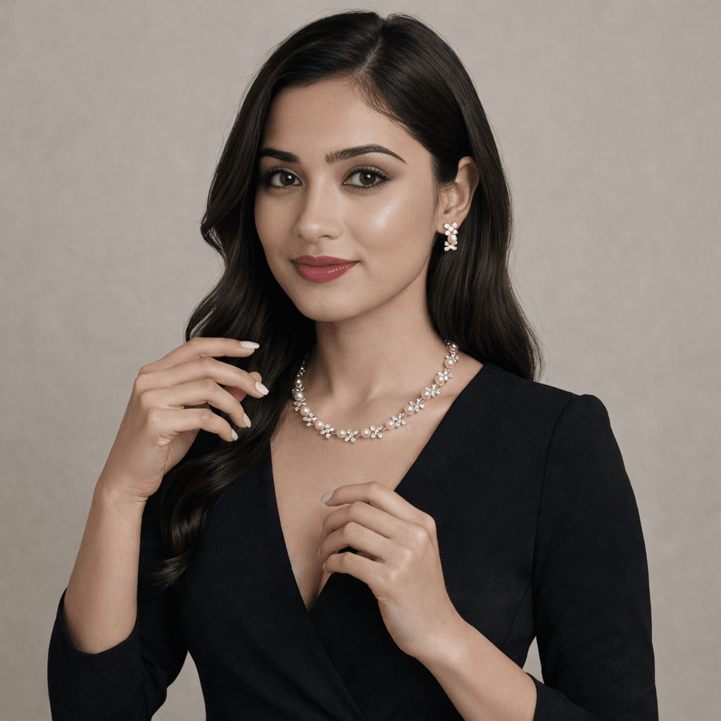 Pearl Crystal Floral Necklace Set