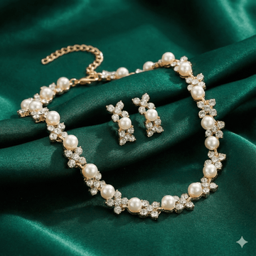 Pearl Crystal Floral Necklace Set