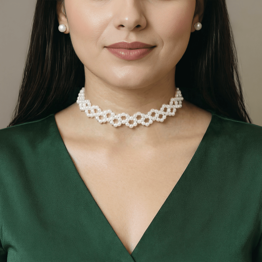 Pearl Lattice Choker Set with Studs