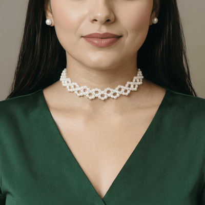 Pearl Lattice Choker Set with Studs My Store 