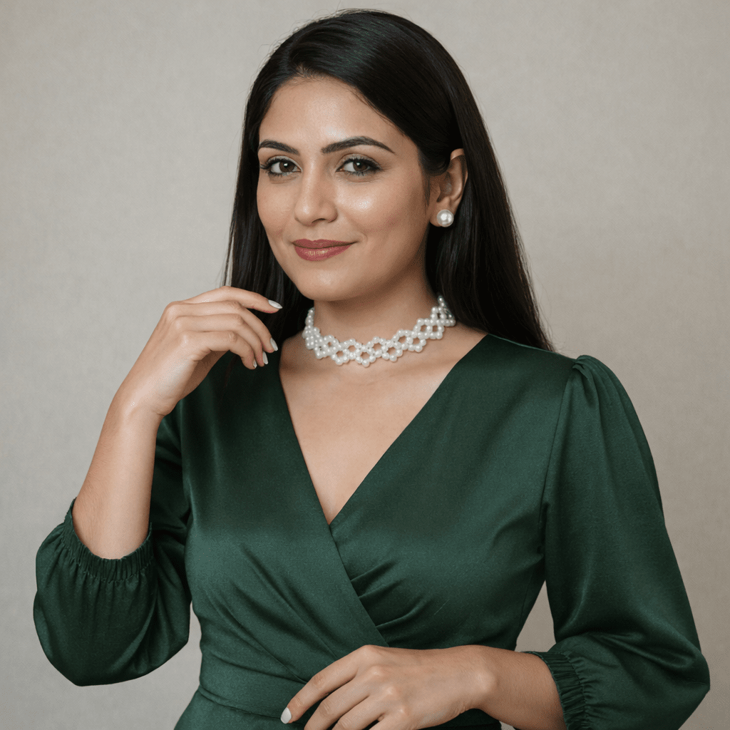Pearl Lattice Choker Set with Studs